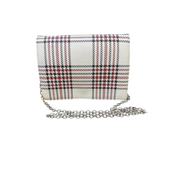 Brooks Brothers Red/Navy Plaid Chain White Crossbody Bag - Picture 1 of 8